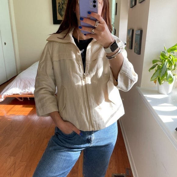 Ann Taylor Convertible Neck 3/4 Sleeve Zip-Up Jacket White Size 0 - Picture 6 of 8